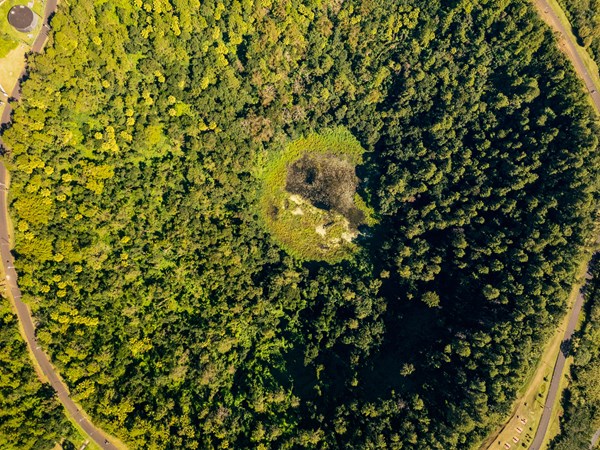 Vue du ciel du cratère du volcan de Trou aux Cerfs